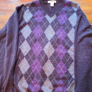 PRONTO^UOMO mens wool blend v-neck long sleeve Gray ARGYLE SWEATER 2XLT